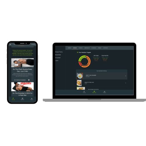 AI fitness app on phone and laptop.